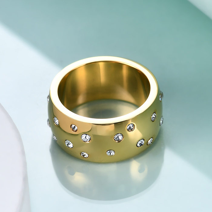 IG Style Vintage Style Geometric Titanium Steel Inlay Zircon Wide Band Rings