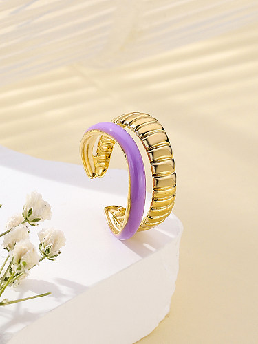 Classic Style Color Block Stainless Steel Enamel Plating 18K Gold Plated Rings