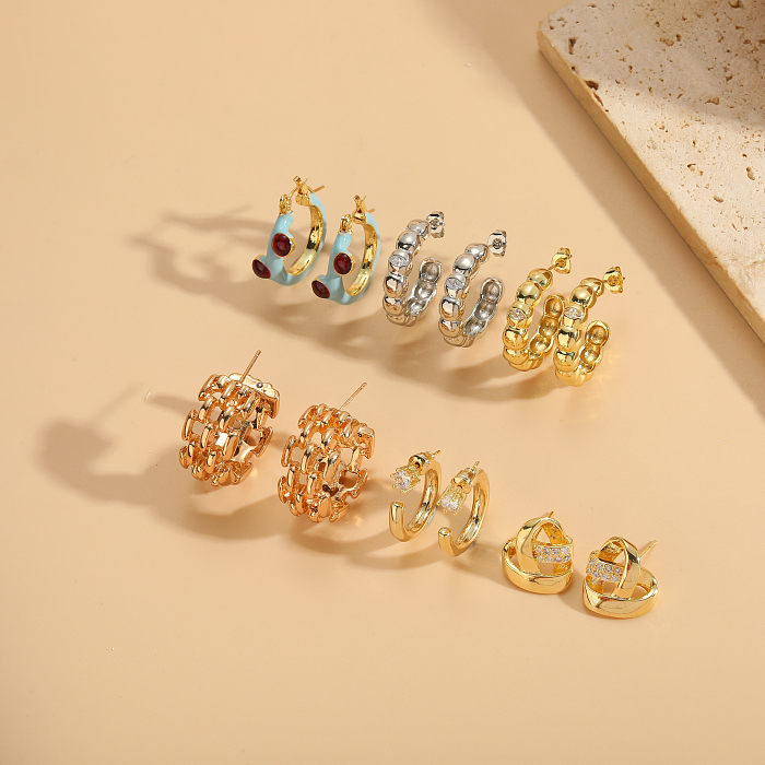 1 paire de boucles d'oreilles élégantes et luxueuses, Style classique, incrustation géométrique en cuivre et Zircon plaqué or 14 carats