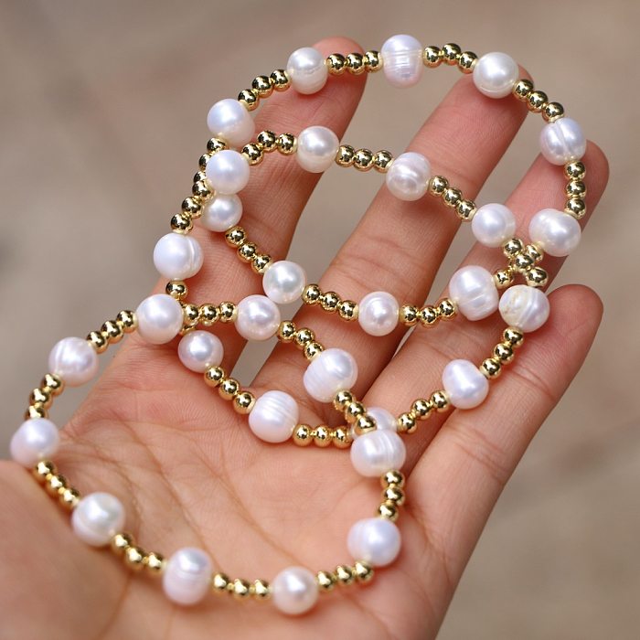 Bracelet en perles de cuivre pour femmes, style baroque irrégulier, bijoux à main, mode coréenne