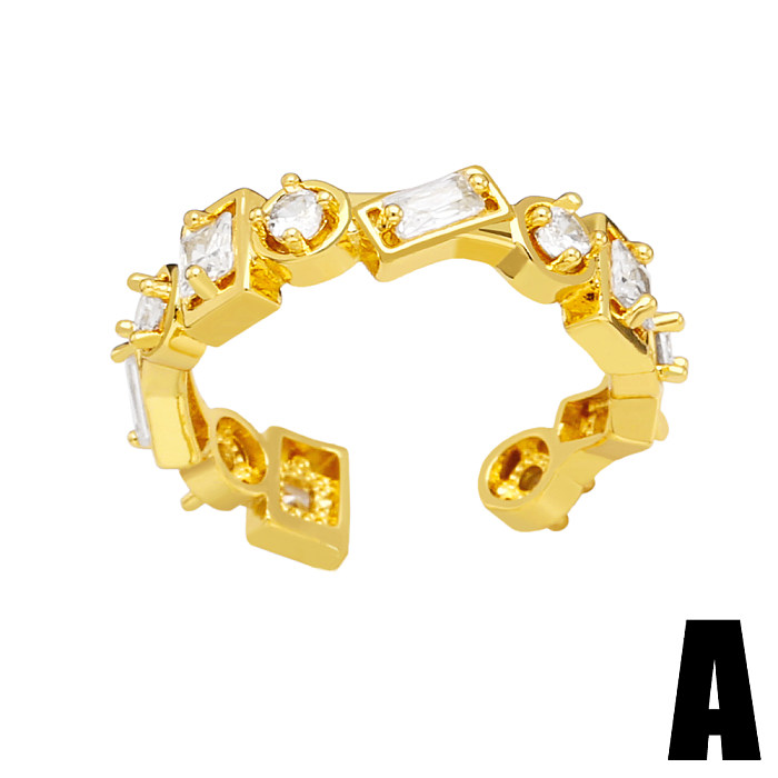 Einfacher Stil, unregelmäßige geometrische Herzform, Kupfer, vergoldet, Zirkon, offener Ring, 1 Stück