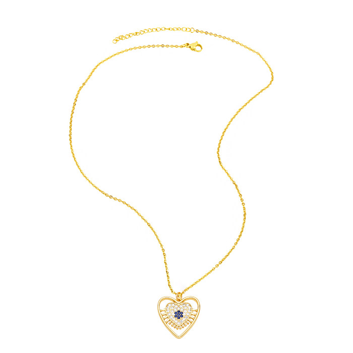 1 Stück INS-Stil Teufelsauge Herzform Kupferbeschichtung Inlay Zirkon 18 Karat vergoldet Anhänger Halskette