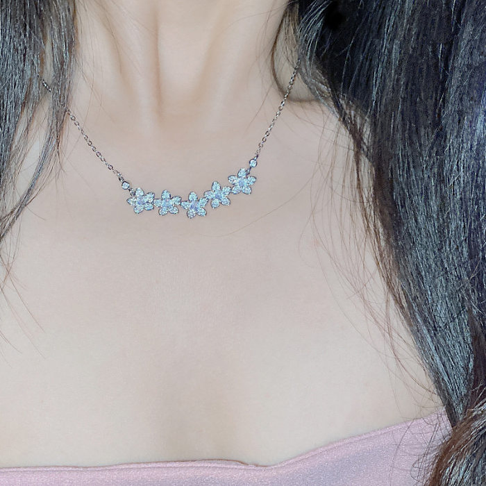 [Seiko Micro-Inlaid] Traje con incrustaciones de diamantes de imitación de flor doble Entrada europea y americana Cadena de clavícula Lux Anillo de collar brillante súper hada