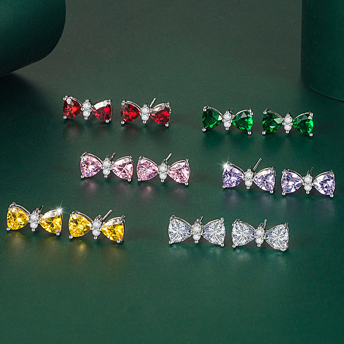 Fashion Bow Knot Copper Plating Zircon Ear Studs 1 Pair
