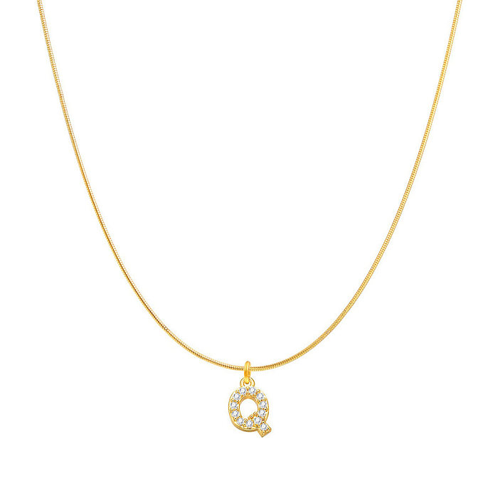 Simple Style Letter Copper Zircon Pendant Necklace In Bulk