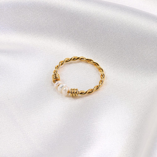 Retro Geometric Titanium Steel Pearl Plating Rings
