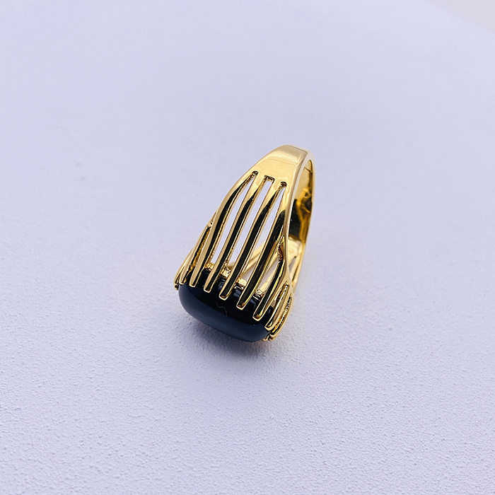 Fashion Geometric Copper Inlay Agate Rings