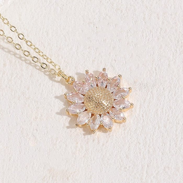 Elegant Classic Style Water Droplets Flower Copper 14K Gold Plated Zircon Necklace In Bulk
