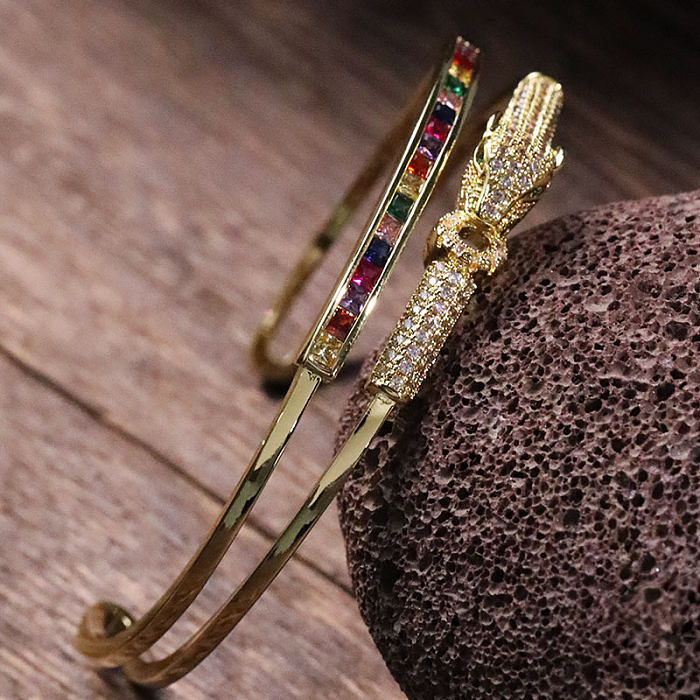 Elegante estilo simples estilo clássico pulseira geométrica de cobre com incrustação de zircão