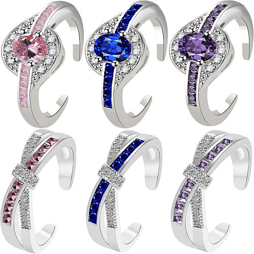 Modern Style Bow Knot Copper Plating Inlay Artificial Gemstones Open Ring