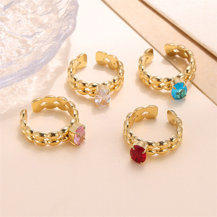 Lady Shiny Stainless Steel Plating Inlay Zircon 18K Gold Plated Open Rings