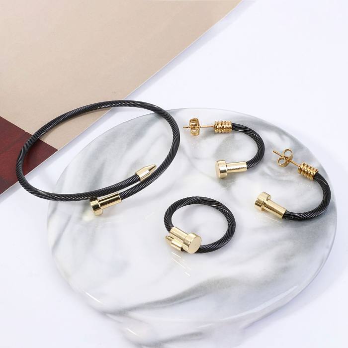 Fashion Irregular Stainless Steel Rings Bracelets Necklace 1 Piece 1 Pair
