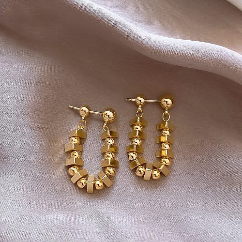 1 paire de boucles d'oreilles en cuivre plaqué or blanc 14 carats, Style Simple et décontracté, couleur unie, polissage