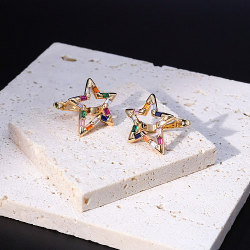 Mode Pentagramm Kupfer Ohrringe Vergoldete Zirkon Kupfer Ohrringe 1 Paar