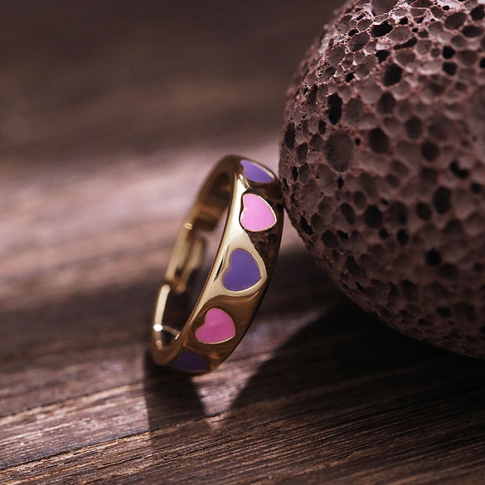 Elegant Streetwear Heart Shape Copper Enamel Open Rings
