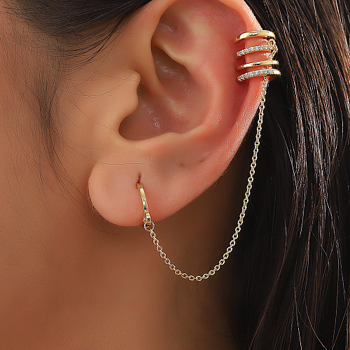 Boucles d'oreilles en cuivre et Zircon plaqué or 1 carats, 14 pièce, Style Simple, couleur unie, incrustation de chaîne