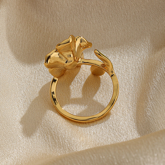Elegante senhora flor cobre pintado chapeamento incrustação pérolas artificiais diamante artificial 18k banhado a ouro anéis abertos