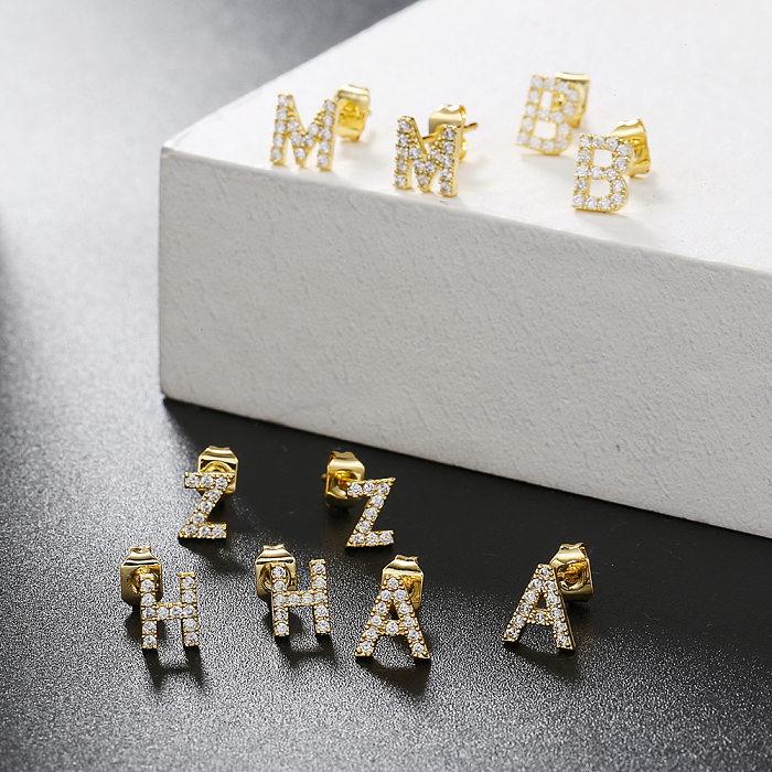 Bijoux en gros lettre cuivre incrusté Zircon boucles d'oreilles bijoux