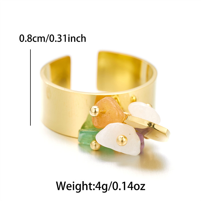 Sweet Artistic Round Stainless Steel Plating Inlay Freshwater Pearl 18K Gold Plated Open Rings