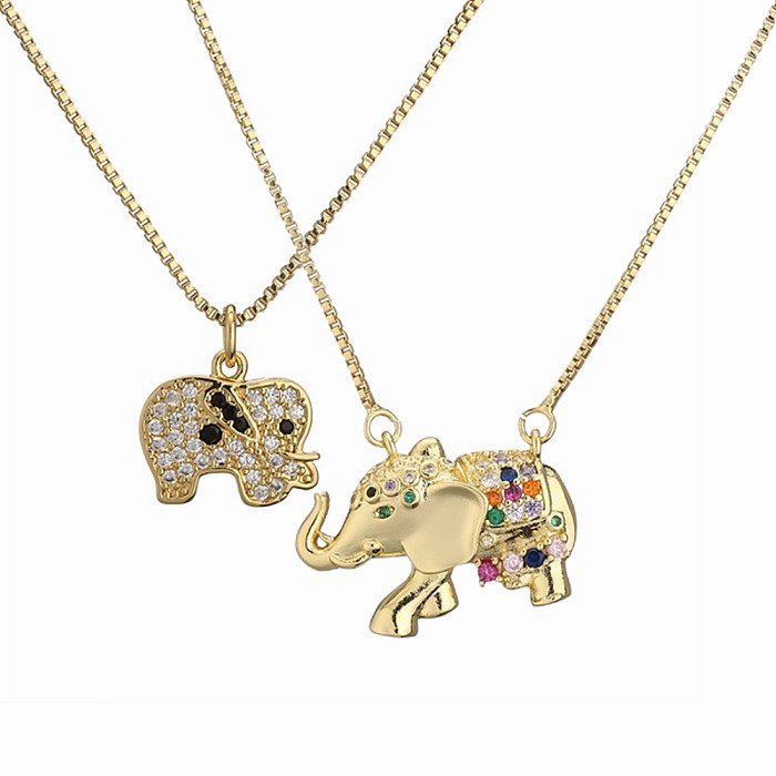 Fashion Elephant Copper Enamel Zircon Pendant Necklace 1 Piece