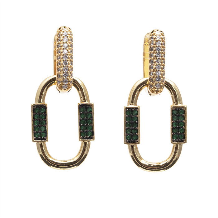 1 Paar elegante, farbblockierte, vergoldete Ohrringe mit Inlay aus Kupfer und Zirkon