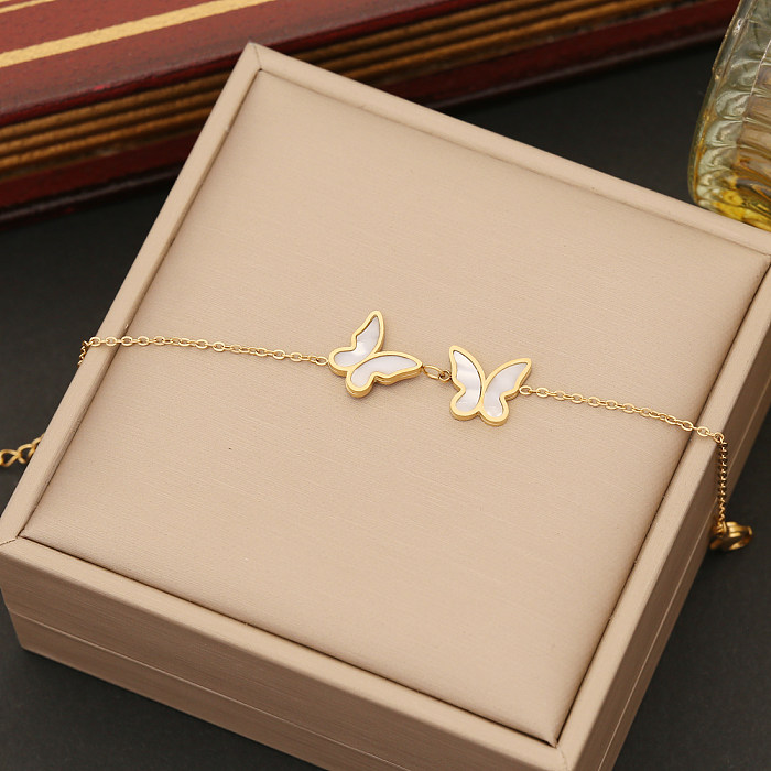 Elegant Butterfly Stainless Steel Layered Plating Inlay Shell Bracelets Earrings Necklace