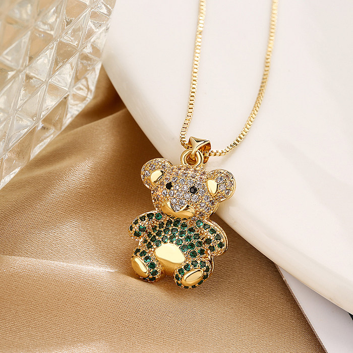 Simple Style Commute Little Bear Copper 18K Gold Plated Zircon Pendant Necklace In Bulk