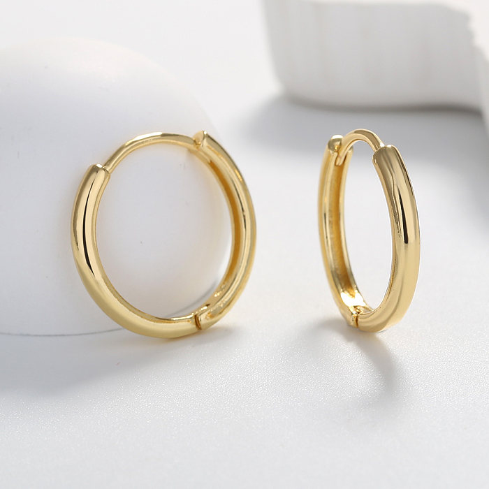 Elegant Round Brass Gold Plated Hoop Earrings 1 Pair