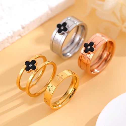 Wholesale Casual Classic Style Four Leaf Clover Stainless Steel Plating Inlay Rose Gold Plated Gold Plated Silver Plated Rhinestones Rings