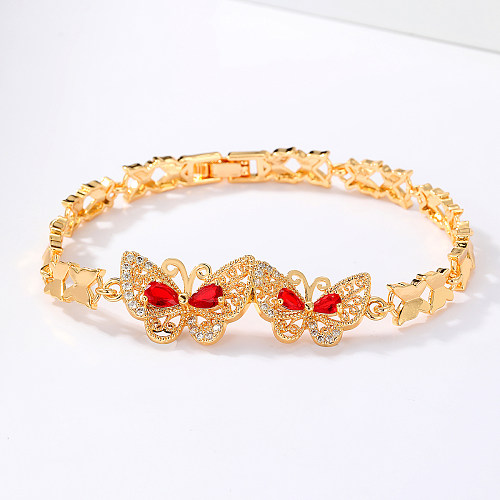 1 pièce de bracelets plaqués or 18 carats en zircon avec incrustation de cuivre papillon de style féerique