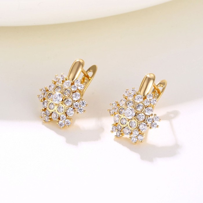 1 Pair Simple Style Flower Inlay Copper Zircon Gold Plated Earrings