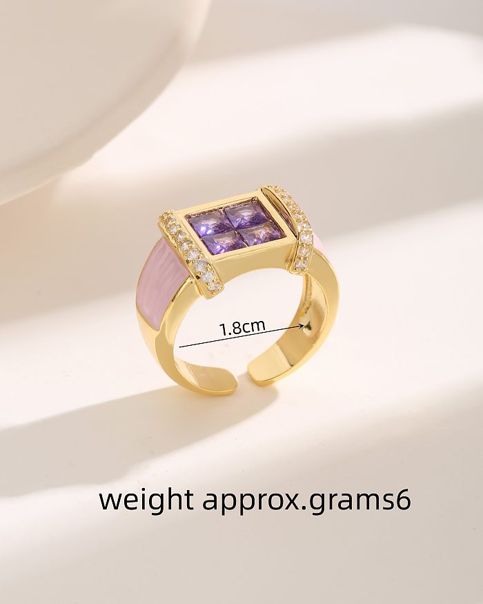 Anéis folheados a ouro luxuosos do zircão 18K do embutimento do chapeamento de cobre quadrado