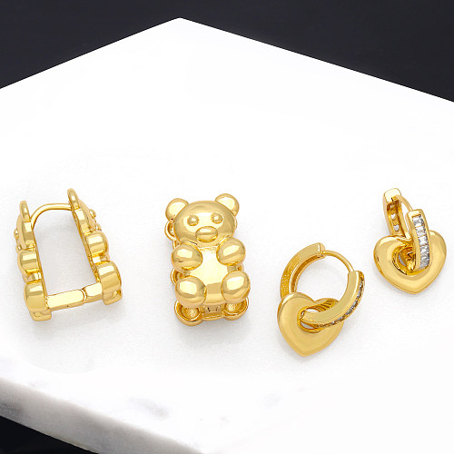 1 Pair Cute Fashion Simple Style Bear Heart Shape Plating Inlay Copper Zircon 18K Gold Plated Ear Studs