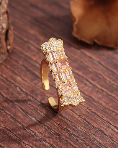 Glam Sweet Candy Copper Plating Inlay Zircon 18K Gold Plated Open Ring