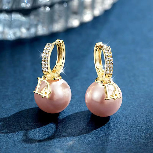 1 Paar süße runde vergoldete Ohrringe mit Inlay aus Kupfer und künstlichen Edelsteinen