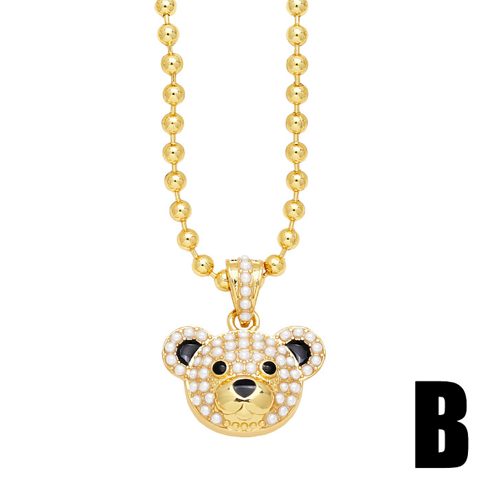 Einfache Streetwear-Halskette „Little Bear“ aus Kupfer mit 18 Karat vergoldeten Perlen und Anhänger in großen Mengen