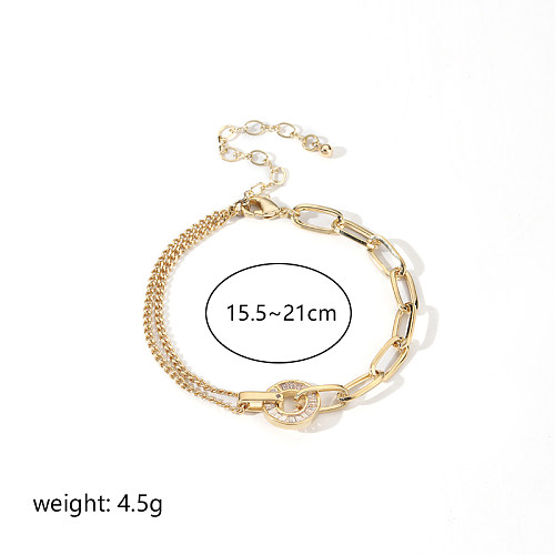 Retro Commute Round Copper Plating Inlay Zircon 18K Gold Plated Silver Plated Bracelets