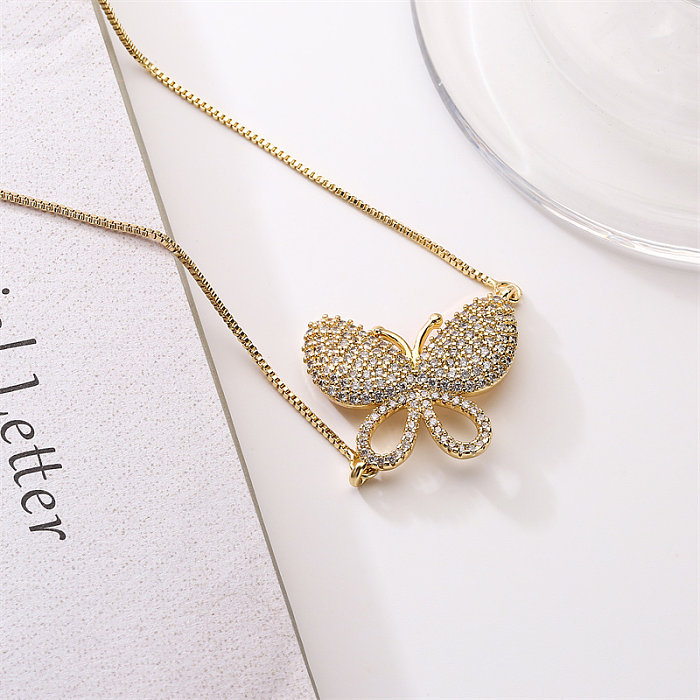 Elegant Retro Butterfly Copper Gold Plated Zircon Pendant Necklace In Bulk