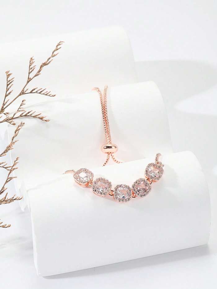 Glam redondo aço inoxidável cobre chapeamento inlay zircon 18k banhado a ouro rosa banhado a prata pulseiras