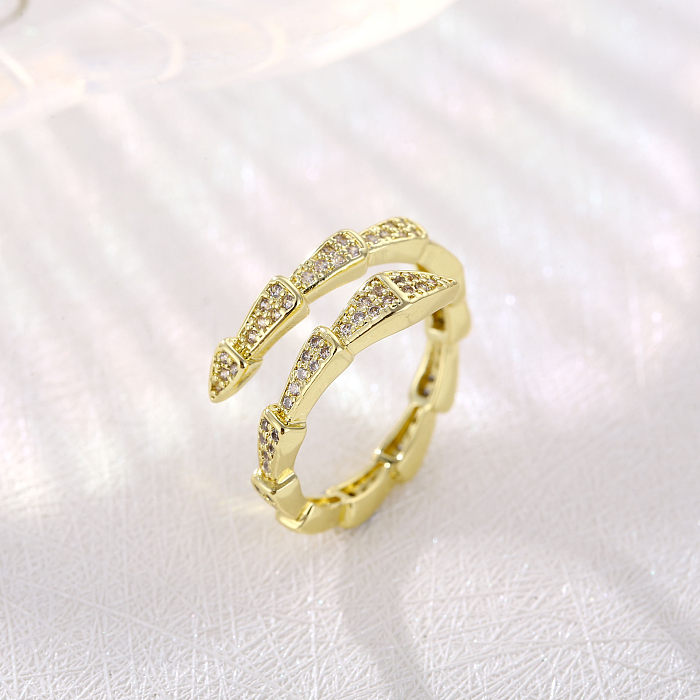 Schlichter Stil, einfarbig, verkupfert, Inlay, Zirkon, Weißgold plattiert, vergoldeter offener Ring