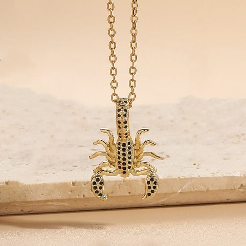 Modern Style Cool Style Scorpion Copper Plating Inlay Zircon 14K Gold Plated Pendant Necklace