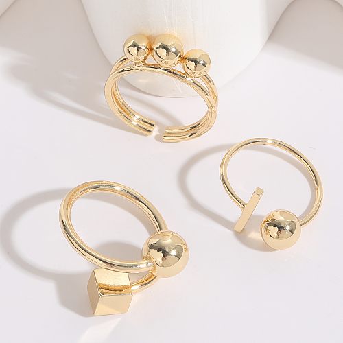 1 Piece Retro Ball Solid Color Copper Plating Rings