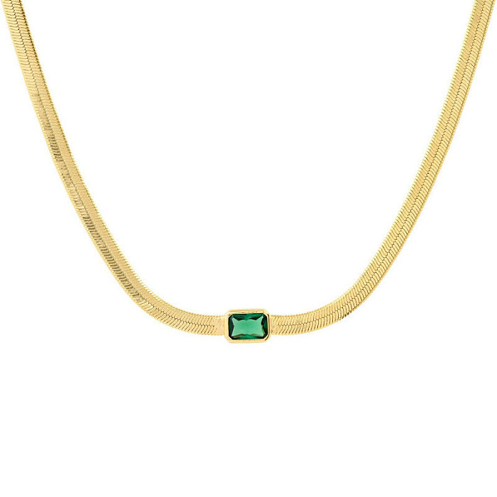 Retro Square Water Droplets Copper Gold Plated Inlay Zircon Necklace