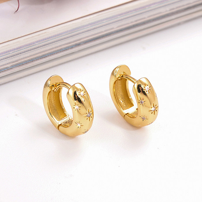1 Pair Retro Fashion Solid Color Plating Inlay Copper Zircon 18K Gold Plated Earrings