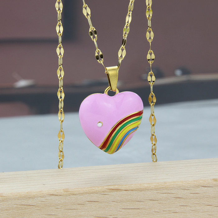 Art- und Weiseregenbogen-Herz-Form-Titanstahl-Ohrring-Halsketten-Spleißen-Edelstahl-Halsketten