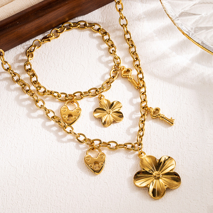 INS Style élégant forme de coeur fleur papillon en acier inoxydable plaqué or 18 carats bracelets collier