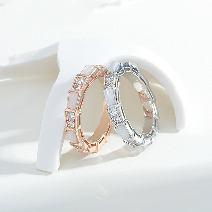 Elegant Simple Style Classic Style Solid Color Copper Polishing Plating Inlay Zircon Rose Gold Plated Silver Plated Open Rings