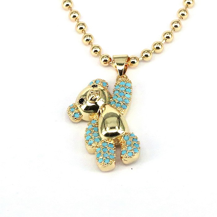 Casual Hip-Hop Little Bear Copper Plating Inlay Zircon Gold Plated Pendant Necklace