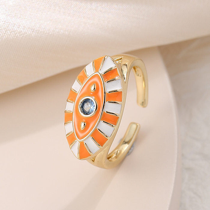 Fashion Devil'S Eye Copper Plating Zircon Open Ring