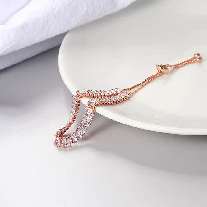 Elegante rechteckige Verkupferungs-Inlay-künstliche Kristall-künstliche Diamant-Glasrosévergoldete versilberte Armbänder